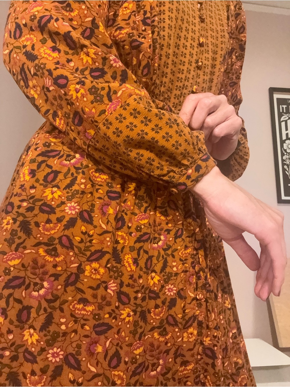 Knox Rose Rust Floral Button-Front Long Sleeve Midi Dress - Picture 2 of 8